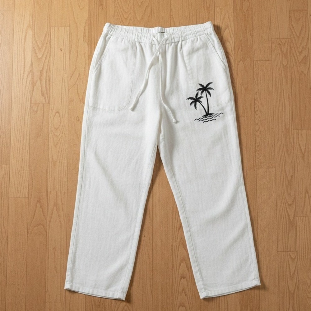 White Linen Pants Cropped Ankle Cotton Vacation Beach Stretchy